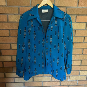 Vintage Jantzen Blue Floral Blazer Jacket 1960s/70s Collared 
Size 12 Women’s